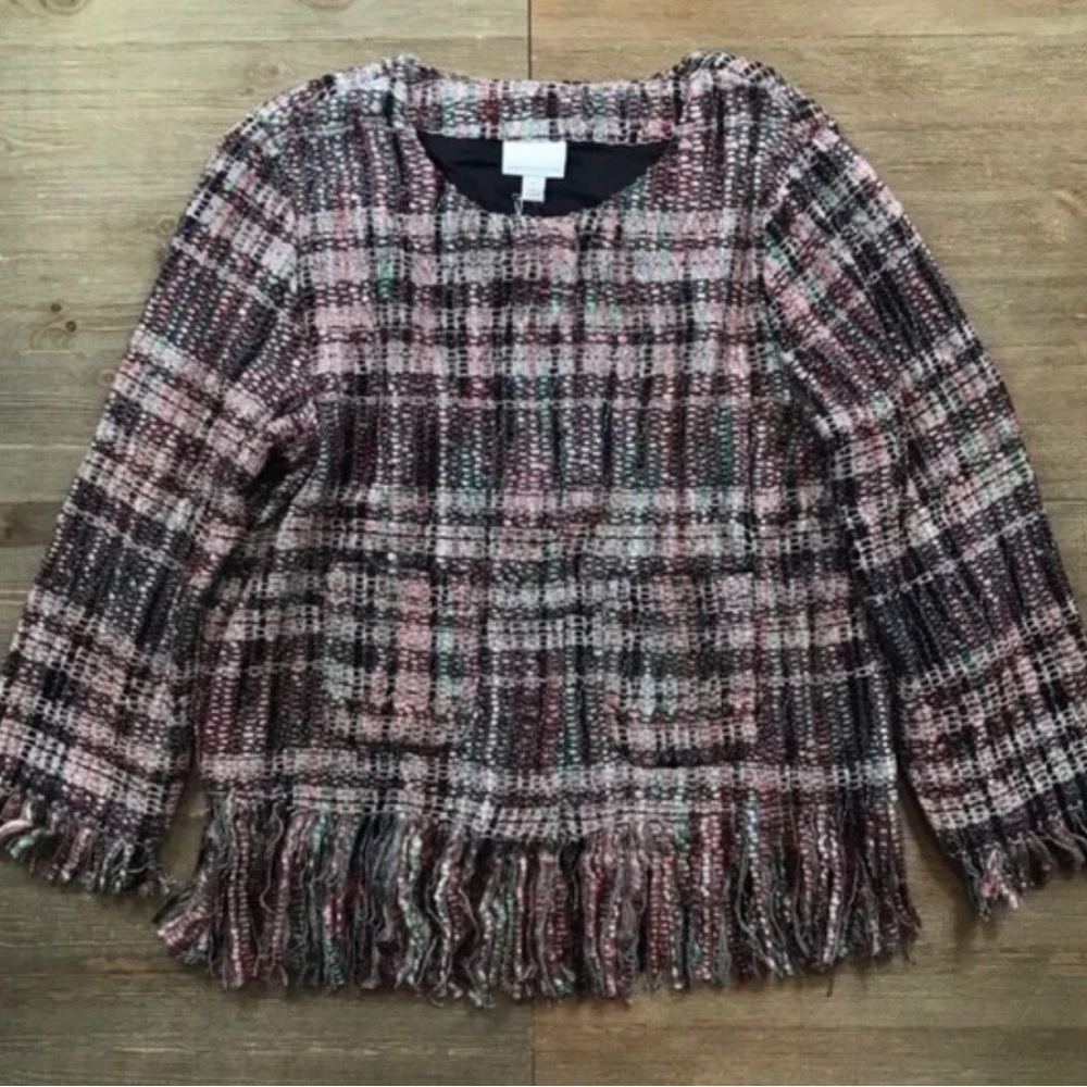 Anthropologie Tweed maybe fringe jacket size